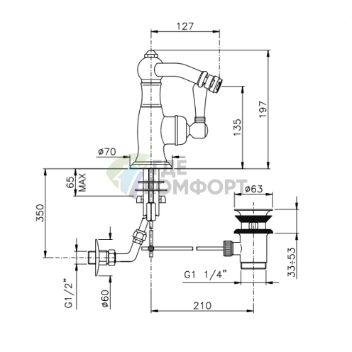 Смеситель для биде Nicolazzi El Capitan: однодырный, донный клапан, тёмная бронза (3453DB75C) - фото 2