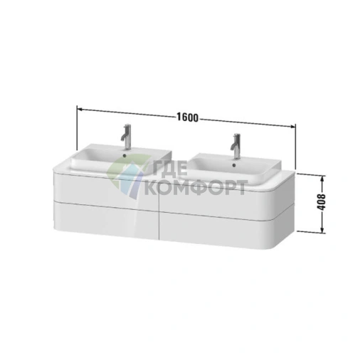 Подвесная тумба Duravit Happy D.2 Plus, 408x1600x550 мм, 4 ящика, цвет stone grey satin matt (HP4974B9292) - фото 2