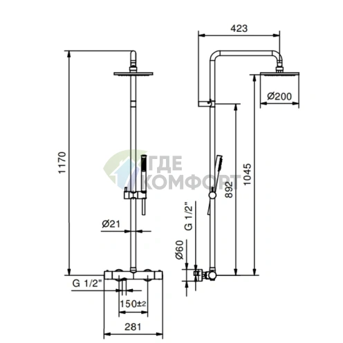 Душевая штанга Fantini NOSTROMO с внешним смесителем, черный матовый (86 13 8129) - фото 2
