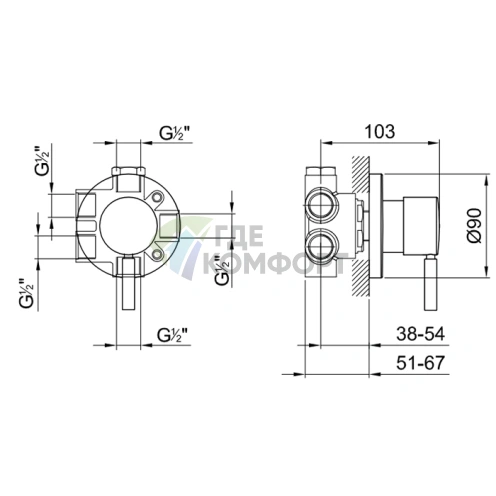 Смеситель для души Fantini: 3-позиционный переключатель с Eco System, 1/2 (19 00 1679A) - фото 2