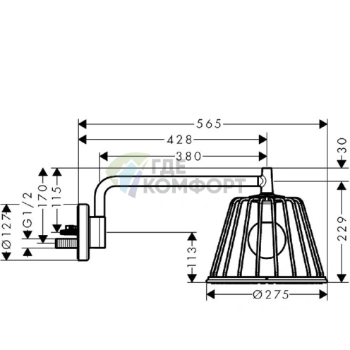 Верхний душ AX LampShower с подсветкой, дизайн Nendo, хром (26031000) - фото 2