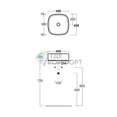 Накладная квадратная раковина SIMAS FORIU 40x40 см без отверстия, белая - фото 2