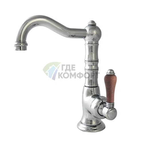 Однорычажный смеситель Nicolazzi Forest для раковины с донным клапаном и деревянными ручками, хром (3458CR77C) - фото 1