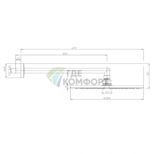 Верхний душ Bossini Cosmo 280 мм с кронштейном 350 мм (хром) (H70596H.030) - фото 2