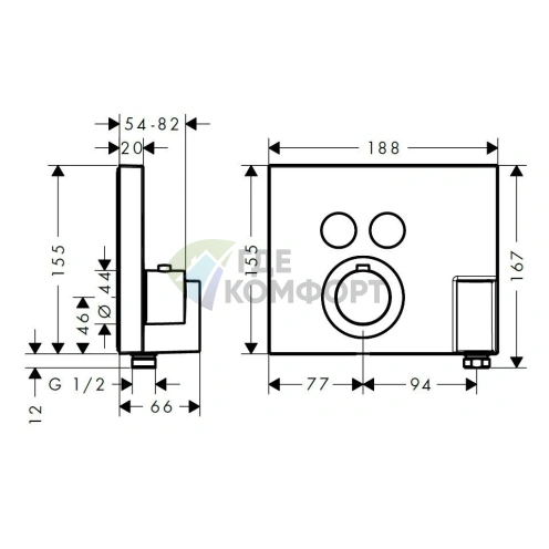 Термостат для душа AX ShowerSelect встраиваемый с держателем и 2 выходами, хром (36712000) - фото 2