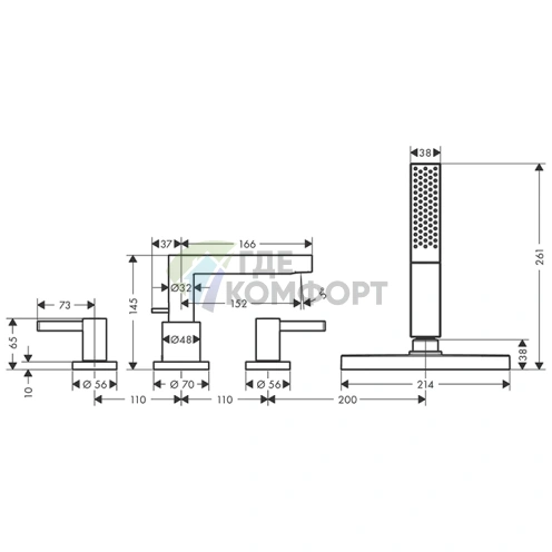 Смеситель для ванны Hansgrohe Finoris с ручным душем и системой sBox (76444000) - фото 2