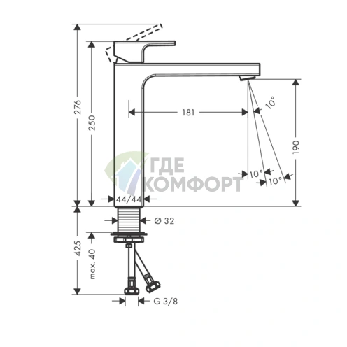 Смеситель для раковины Hansgrohe Vernis Shape матовый черный (71591670) - фото 2