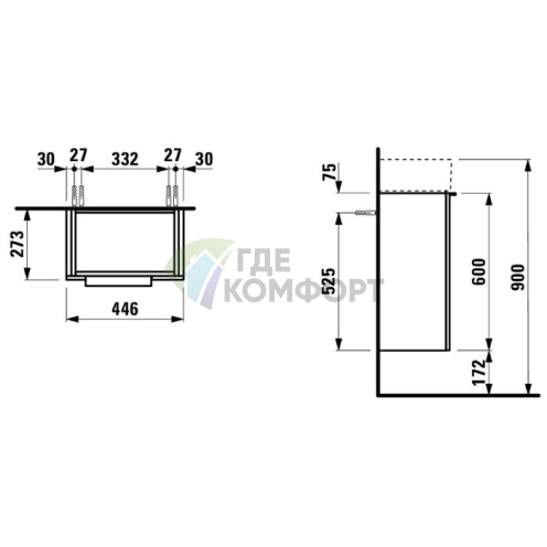 Тумба под раковину Laufen Kartell 815334, 445×275×615 мм, серая матовая (4.0751.2.033.634.1) - фото 2