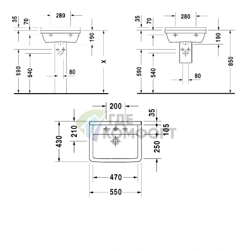 Раковина Duravit Starck 3 двойная 1300x485 мм с двумя отверстиями под смеситель и переливом, белый (865160000) - фото 2