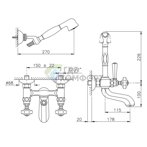 Смеситель для ванны с душем Nicolazzi Teide Duplex настенный, хром (1902CR15) - фото 2