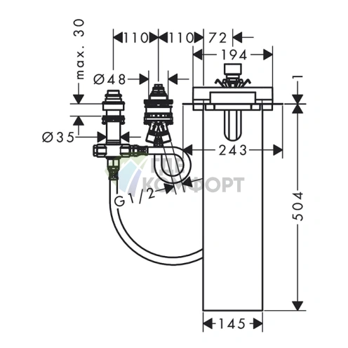 Смеситель для ванны AXOR EDGE со скрытым монтажом на три отверстия (15487180) - фото 2