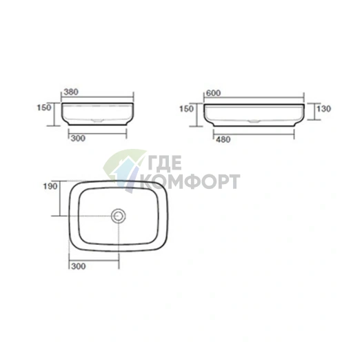 Раковина накладная Kerasan Tribeca 60×38 см без отверстия под смеситель, цвет Borgogna matt (514175*0 Borgogna matt) - фото 2