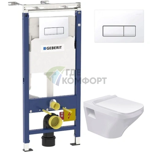 Комплект Система инсталляции для унитазов Geberit Duofix Платтенбау 458.125.11.1 4 в 1 с кнопкой смыва + Чаша для унитаза подвесного Duravit DuraStyl - фото 1