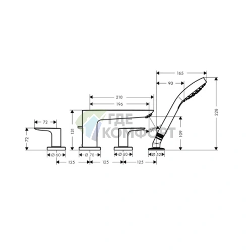 Смеситель для ванны Hansgrohe Talis E с ручным душем, хром (71748000) - фото 2