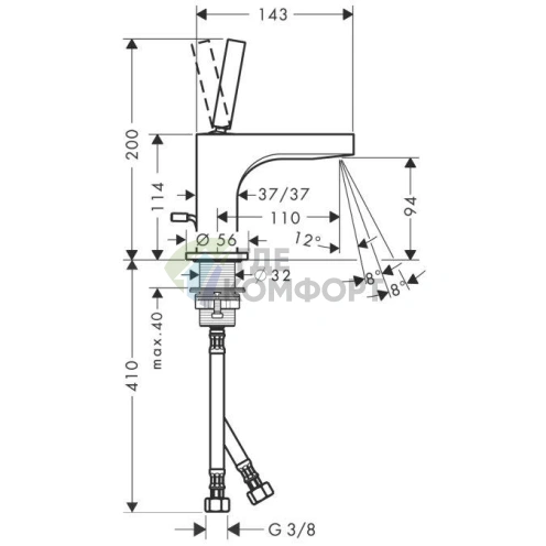Смеситель для раковины AX Citterio 90° хром, 1 отверстие, излив 110 мм с донным клапаном (39035000) - фото 2