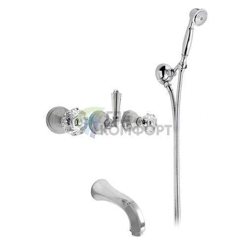 Встраиваемый смеситель Nicolazzi Teide для ванны с изливом от стены и хромированными ручками Crystal Handle (1903CR15) - фото 1