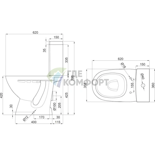Унитаз-компакт Della Ancora 035: эргономичный дизайн и надежность - фото 2