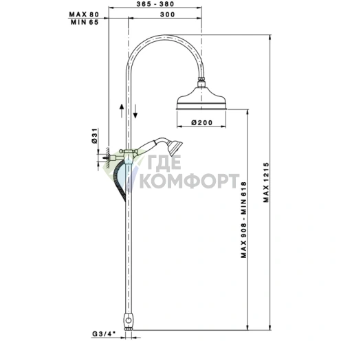 Душевая стойка Nicolazzi с верхним и ручным душем в бронзе (5712WSBZ20) - фото 2