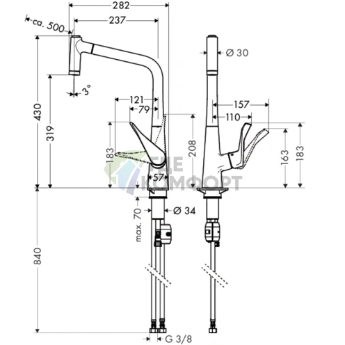Смеситель для кухни Hansgrohe Metris с поворотным выдвижным изливом, хром (14820000) - фото 2