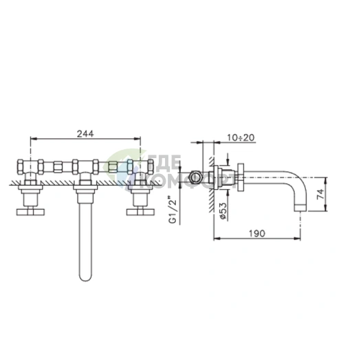 Смеситель для раковины Nicolazzi M.Croce настенный на 3 отверстия хром (2207CR27) - фото 2