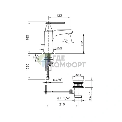 Смеситель для раковины Nicolazz Vincent на одно отверстие с донным клапаном в цвете English Gold (3002GF35) - фото 2
