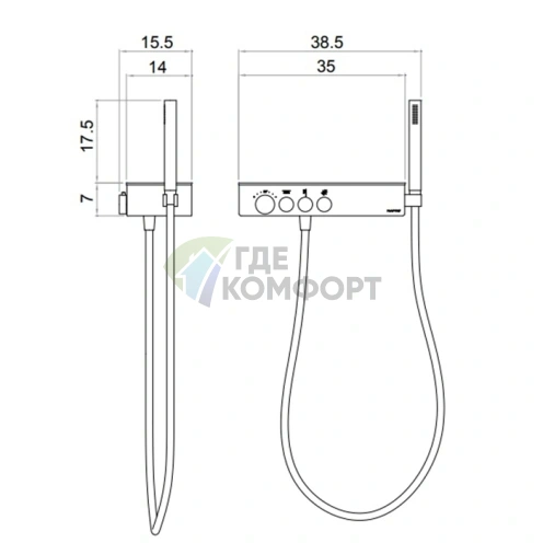 Душевая система HAFRO ICON TAPS 3 TASTI с термостатом, 3 выходами и ручной лейкой, матовый черный (4IC102 nero) - фото 2