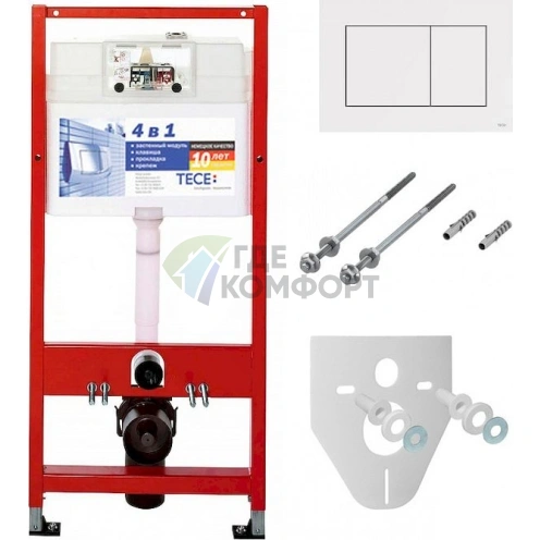 Система инсталляции для унитаза TECE TECEnow K400400: скрытый монтаж 4 в 1 с кнопкой смыва - фото 1