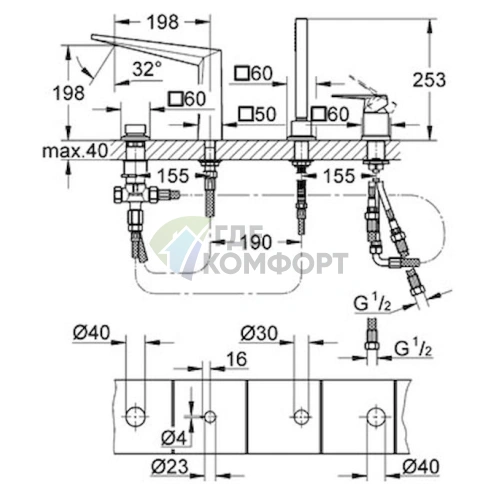 Стильный смеситель Grohe Allure Brilliant для борта ванны - фото 2