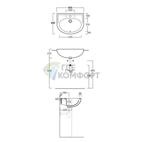 Раковина SIMAS Top e lavabi darredo полувстраеваемая 56 5х44 с 1отвпод смесительитель цвет белый - фото 1