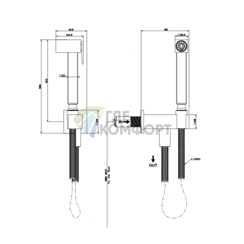 Гигиенический душ GESSI RETTANGOLO с держателем, подводом воды и шлангом в цвете хром (20021#031) - фото 2
