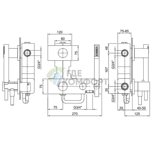 Встраиваемый термостат для душа Fantini Milano на 2 источника, 3/4, матовый хром (31 93 4712B) - фото 2