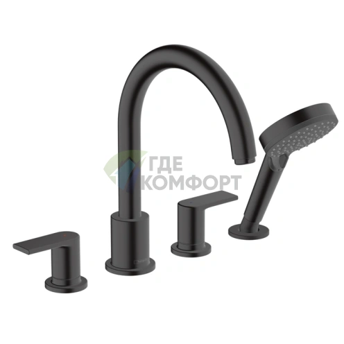 Смеситель для ванны Hansgrohe Vernis Shape с ручным душем, матовый черный (71459670) - фото 1