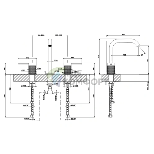 Смеситель для раковины GESSI 316 на 3 отверстия, брашированная сталь (54412#239) - фото 2