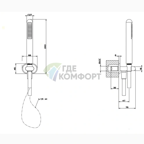 Душевой комплект Gessi Goccia с держателем и ручным душем (хром) (33773#031) - фото 2