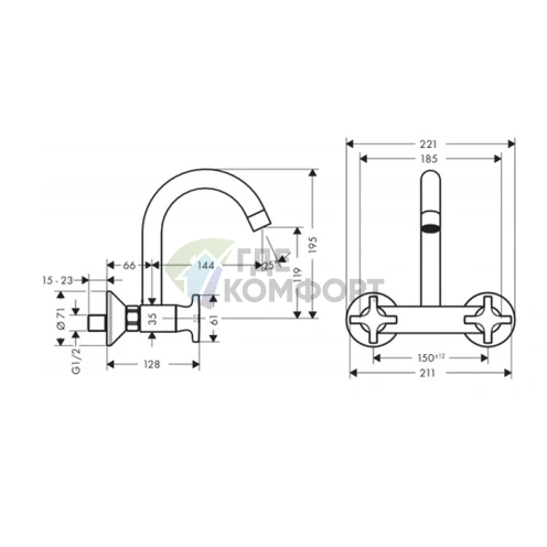Смеситель для кухни настенный Hansgrohe Logis Classic с поворотным изливом (71286000) - фото 2