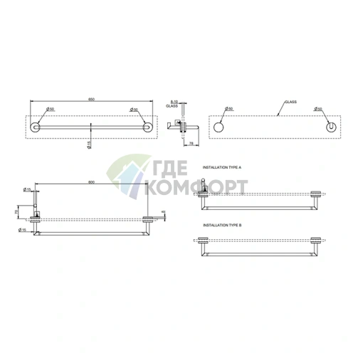Полотенцедержатель Gessi Tondo для стекла 60 см хром (63728#031) - фото 2