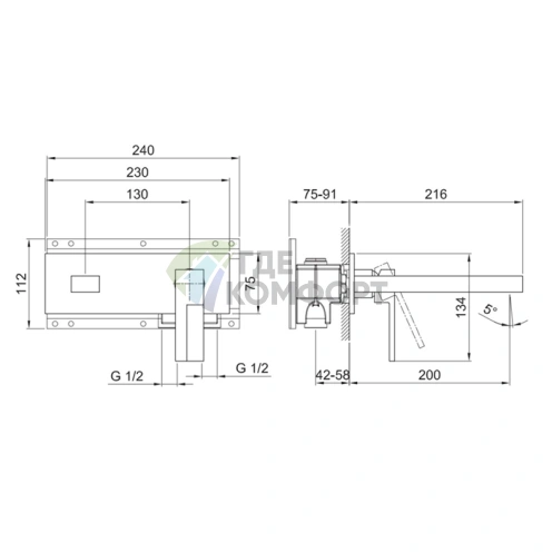 Смеситель для раковины Fantini AR/38: встраиваемый, на 2 отверстия, без донного клапана, хром (38 02 E213SB) - фото 2