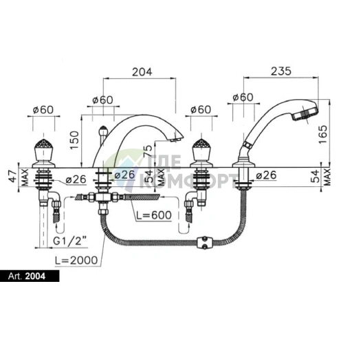 Смеситель для ванны Nicolazzi Cristallo золотой с ручным душем (2004GO22) - фото 2