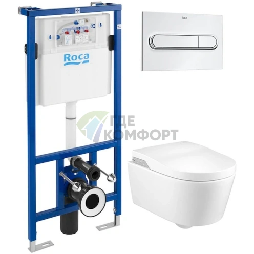 Комплект подвесного унитаза Roca Inspira in-wash с системой инсталляции DUPLO WC и кнопкой смыва PL1 Dual - фото 1