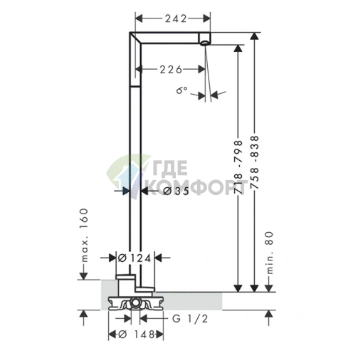 Напольный излив для ванны AX Uno с выступом 226 мм в цвете хром (45412000) - фото 2