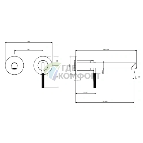 GESSI INGRANAGGIO встраиваемый однорычажный смеситель для раковины с изливом 185-205 мм, цвет Black Metal Brushed PVD (63583#707) - фото 2
