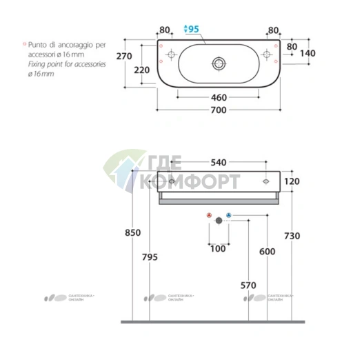 Подвесная раковина GLOBO Forty3 70 см с полотенцедержателем, белая - фото 2