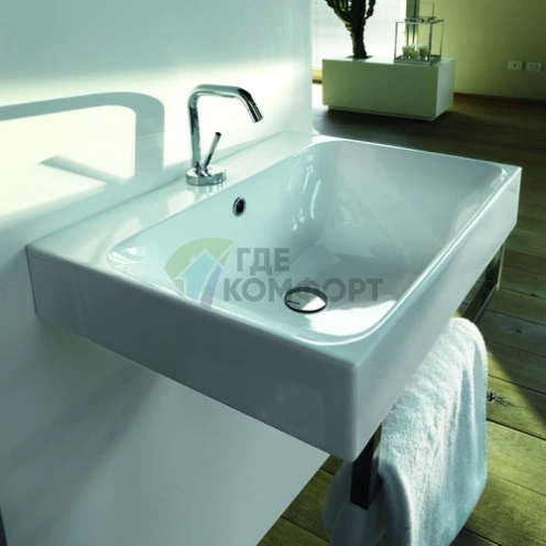 Раковина KERASAN Cento 60х45 подвесная-накладная с 1м отверстием под смесительитель цвет белый - фото 1