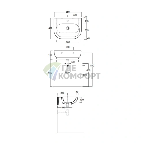 Раковина подвесная SIMAS E-LINE 650x480 мм белая с одним отверстием - фото 2