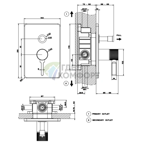 Встраиваемый смеситель GESSI INCISO на 2 источника с автоматическим переключателем, хром (58079#031) - фото 2