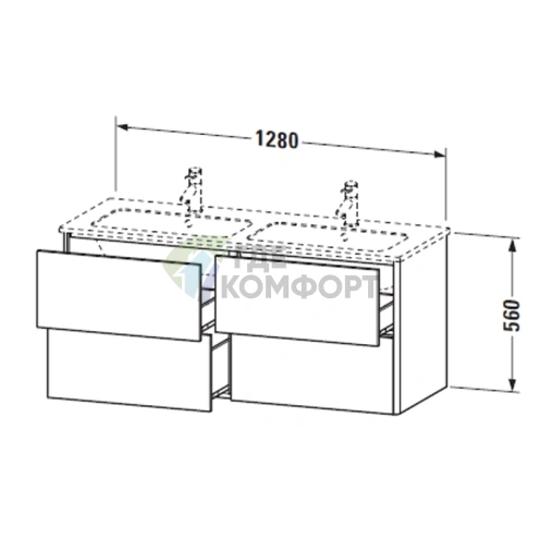 База под раковину Duravit XSquare 1280 мм с 4 выдвижными ящиками, цвет черный глянец (арт. 233613) (XS417504040) - фото 2