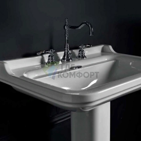 Керамическая раковина Kerasan Waldorf 80х55 см белая с 3 отверстиями под смеситель и хромированными заглушками (4141K1bi/cr*3) - фото 1