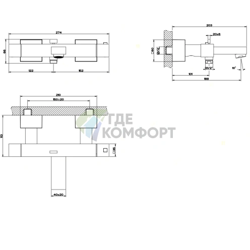 Термостатический смеситель Gessi Rettangolo с автоматическим переключением ванна/душ (20111#031) - фото 2