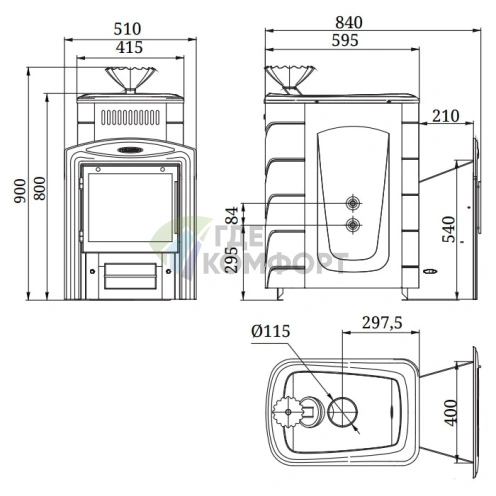 Печь Термофор Гейзер 2014 Inox Витра ЗК терракота - фото 3