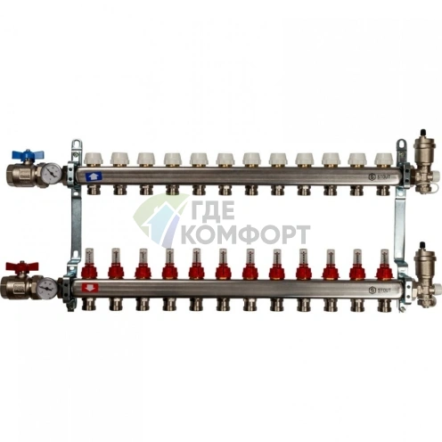 Коллекторная группа в сборе из нержавеющей стали с расходомерами на 12 выходов STOUT - фото 2